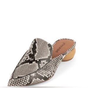 Jeffrey Campbell snakeskin leather bionic pointy toe mule slides wooden heel